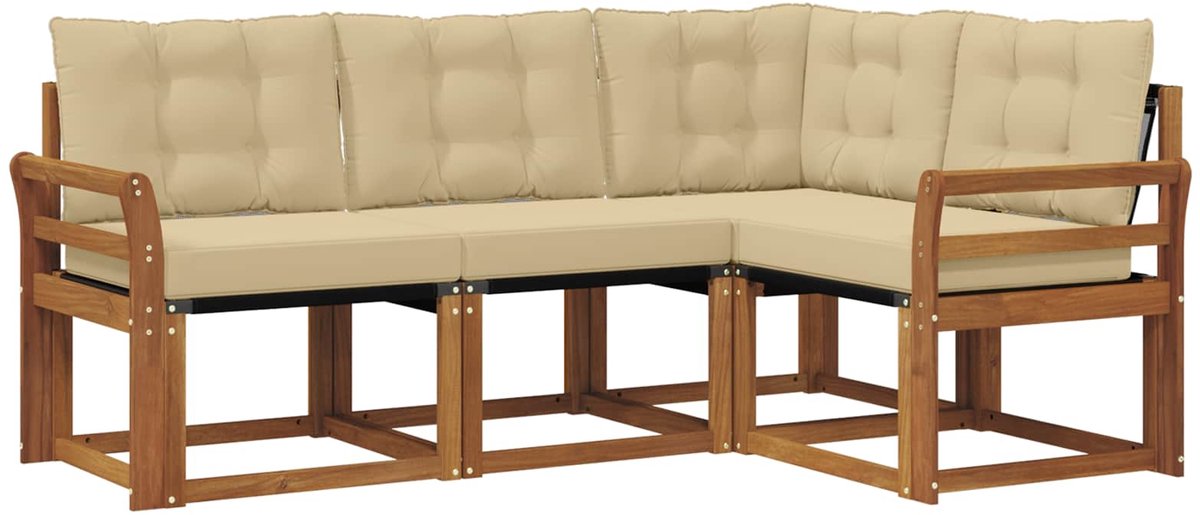 vidaXL Buiten - bank - set - 4 - st - 4-zits - Natuurlijk - en - Beige Natuurlijk en Beige