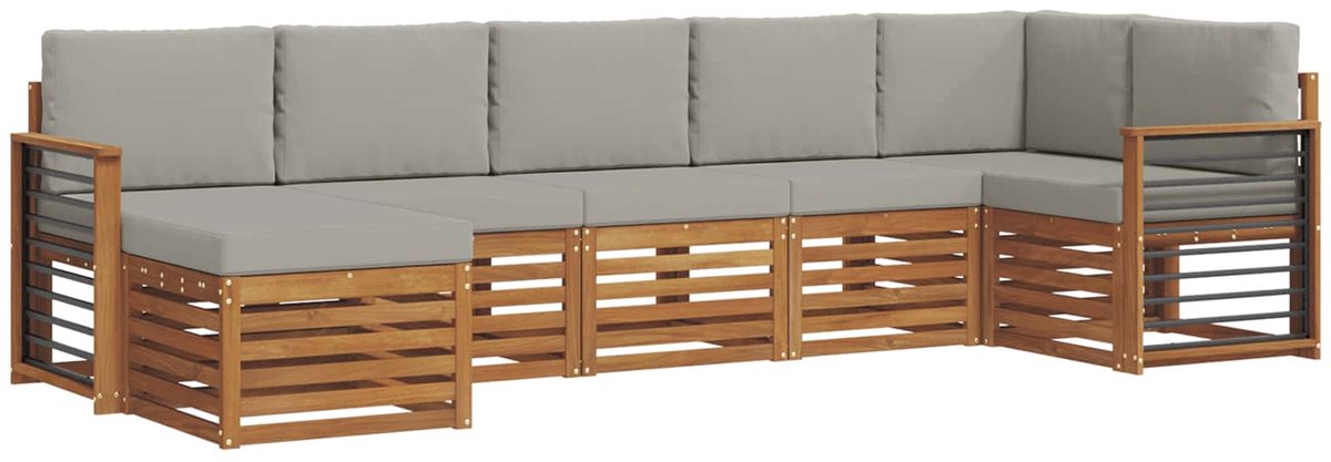 vidaXL Buiten - bank - set - 7 - st - 6-zits - Naturel - en - lichtgrijs Naturel en lichtgrijs