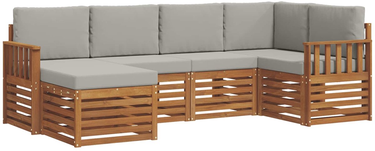 vidaXL Buiten - bank - set - 6 - st - 5-zits - Naturel - en - lichtgrijs Naturel en lichtgrijs
