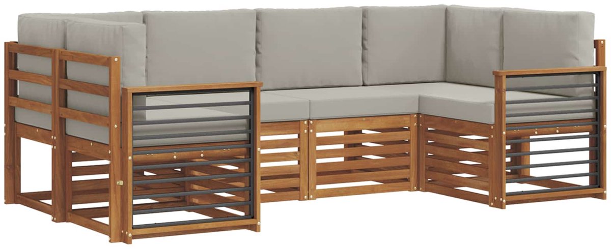 vidaXL Buiten - bank - set - 6 - st - 6-zits - Naturel - en - lichtgrijs Naturel en lichtgrijs