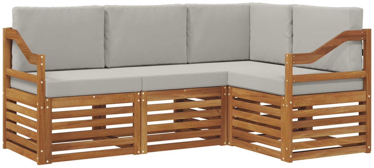 vidaXL Buiten - bank - set - 4 - st - 4-zits - Naturel - en - lichtgrijs Naturel en lichtgrijs