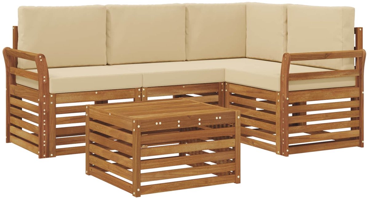 vidaXL Buiten - bank - set - 5 - st - 4-zits - Natuurlijk - en - Beige Natuurlijk en Beige