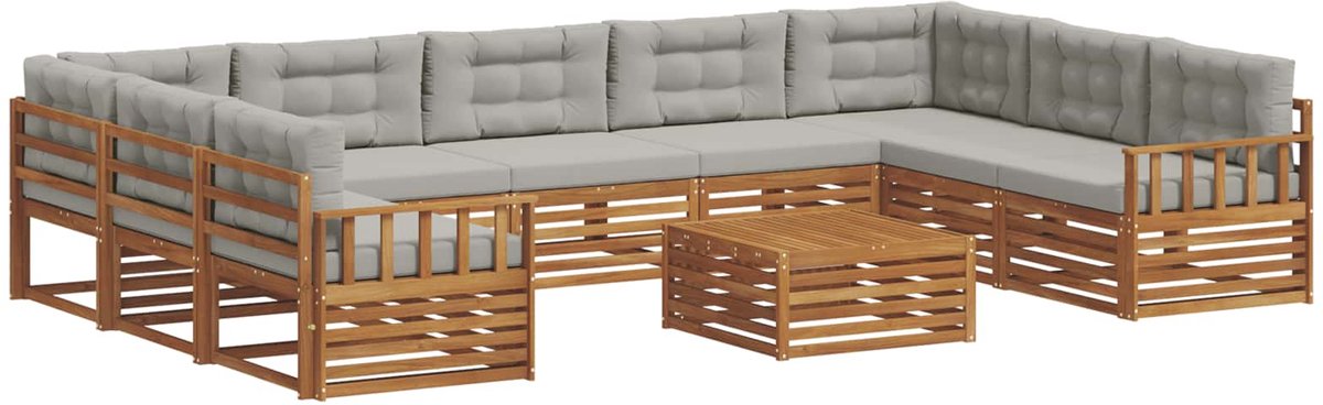 vidaXL Buiten - bank - set - 10 - st - 9-zits - Naturel - en - lichtgrijs Naturel en lichtgrijs