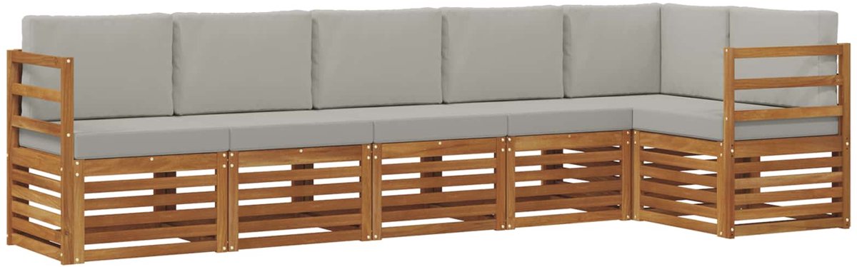 vidaXL Buiten - bank - set - 6 - st - 6-zits - Naturel - en - lichtgrijs Naturel en lichtgrijs