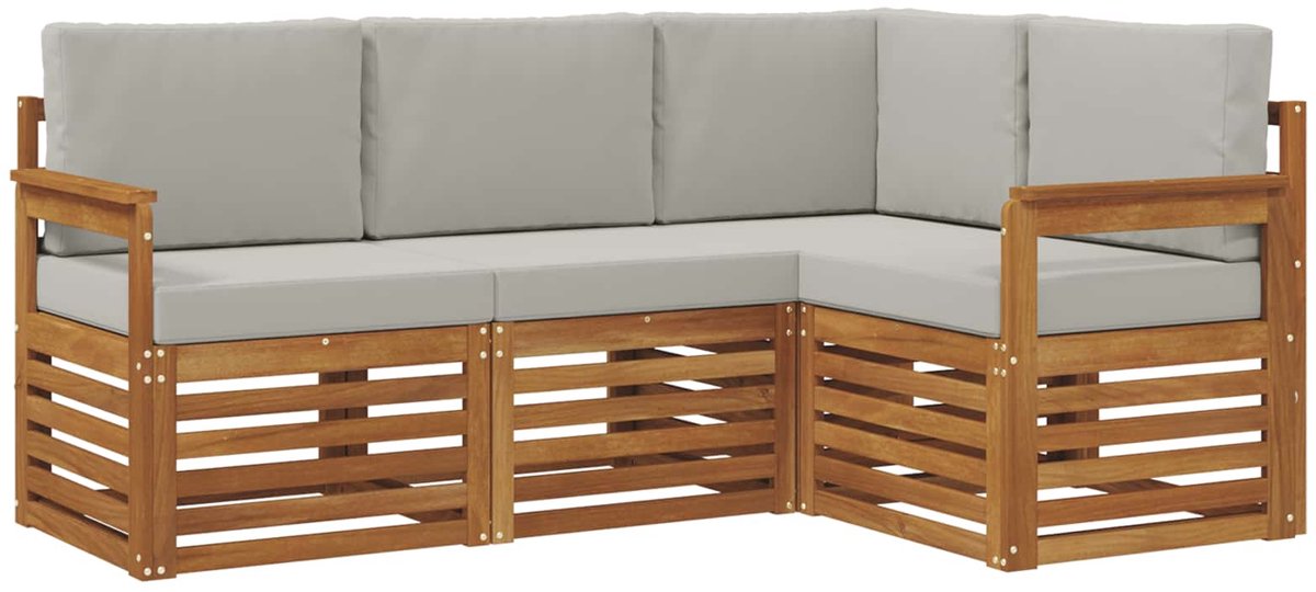 vidaXL Buiten - bank - set - 4 - st - 4-zits - Naturel - en - lichtgrijs Naturel en lichtgrijs