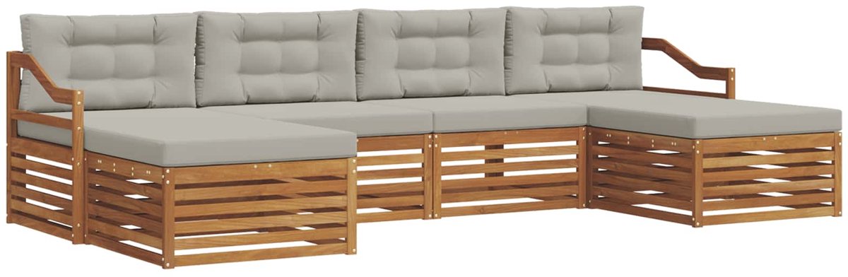 vidaXL Buiten - bank - set - 6 - st - 4-zits - Naturel - en - lichtgrijs Naturel en lichtgrijs