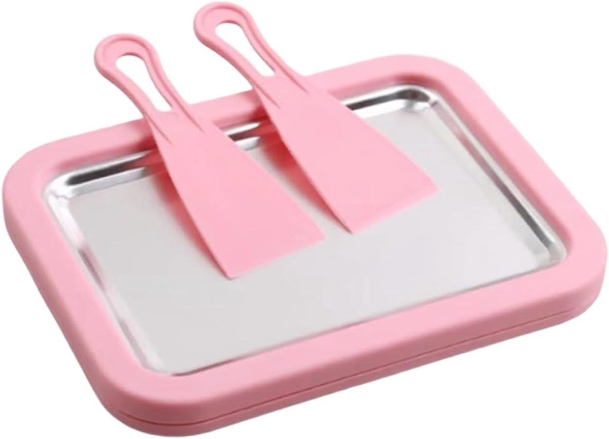 IJsmachine - Rolmachine Dessertmaker - Desserts Maken - Roestvrij Staal - 2 Schrapers - Roze