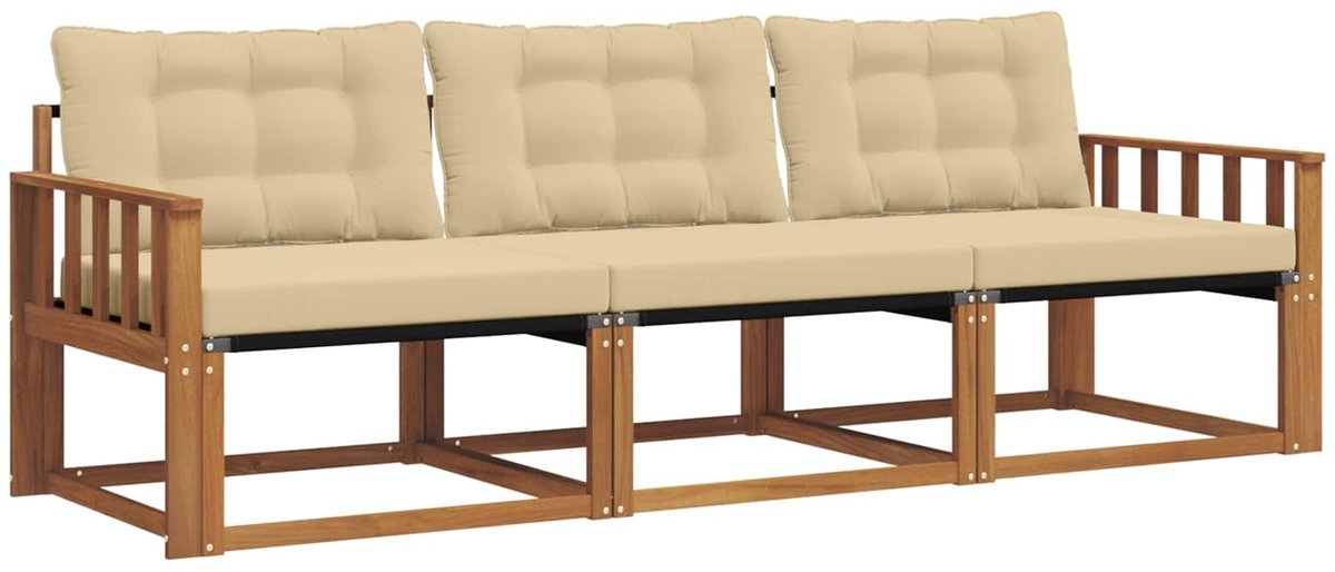 vidaXL Buiten - bank - set - 3 - st - 3-zits - Natuurlijk - en - Beige Natuurlijk en Beige