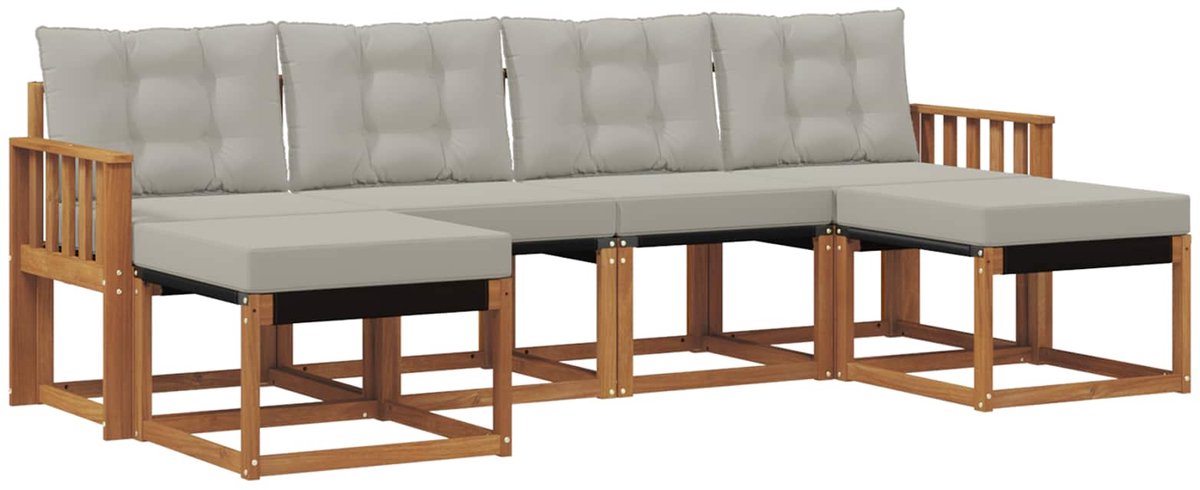 vidaXL Buiten - bank - set - 6 - st - 6-zits - Naturel - en - lichtgrijs Naturel en lichtgrijs