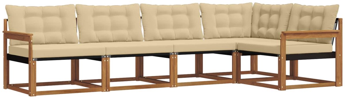 vidaXL Buiten - bank - set - 5 - st - 5-zits - Natuurlijk - en - Beige Natuurlijk en Beige
