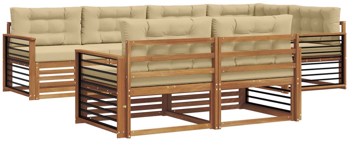 vidaXL Buiten - bank - set - 7 - st - Natuurlijk - en - Beige Natuurlijk en Beige
