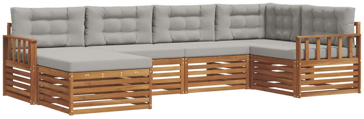 vidaXL Buiten - bank - set - 6 - st - 6-zits - Naturel - en - lichtgrijs Naturel en lichtgrijs