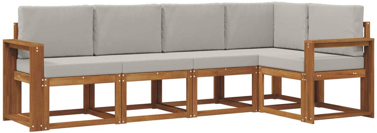 vidaXL Buiten - bank - set - 5 - st - 5-zits - Naturel - en - lichtgrijs Naturel en lichtgrijs
