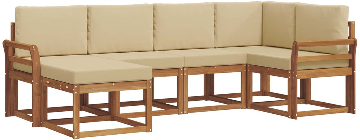 vidaXL Buiten - bank - set - 6 - st - 6-zits - Natuurlijk - en - Beige Natuurlijk en Beige