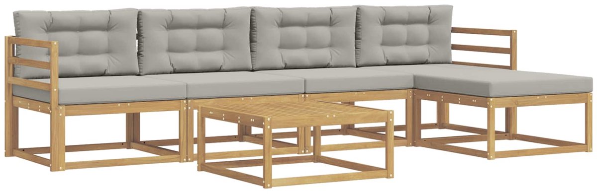 vidaXL Buiten - bank - set - 6 - st - 5-zits - Wit - en - Lichtgrijs - Polyester Wit en lichtgrijs