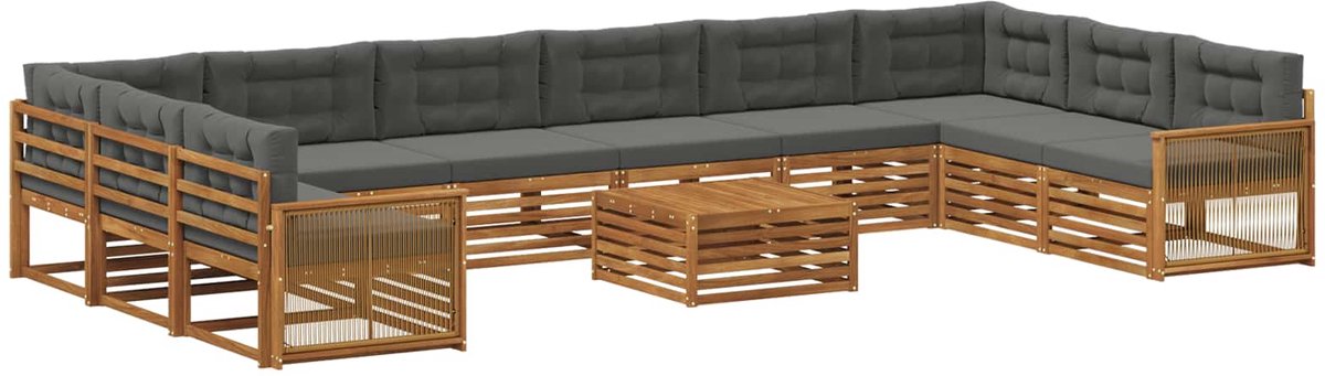 vidaXL Buiten - bank - set - 11 - st - 10-zits - Natuurlijk - en - Antraciet Natuurlijk en Antraciet