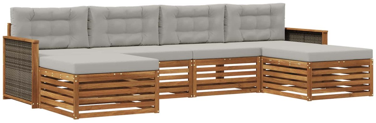 vidaXL Buiten - bank - set - 6 - st - 4-zits - Naturel - en - lichtgrijs Naturel en lichtgrijs