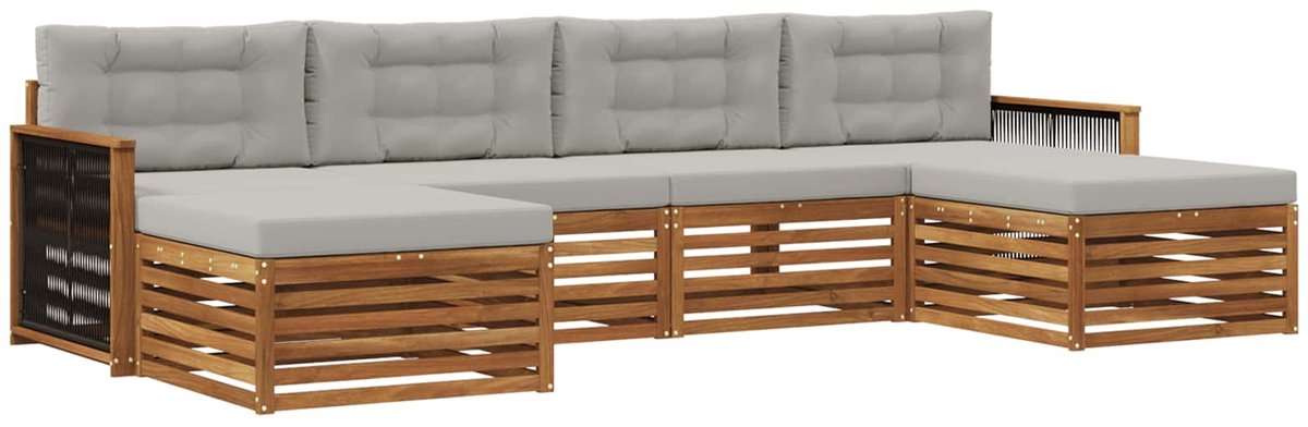 vidaXL Buiten - bank - set - 6 - st - 4-zits - Naturel - en - lichtgrijs Naturel en lichtgrijs