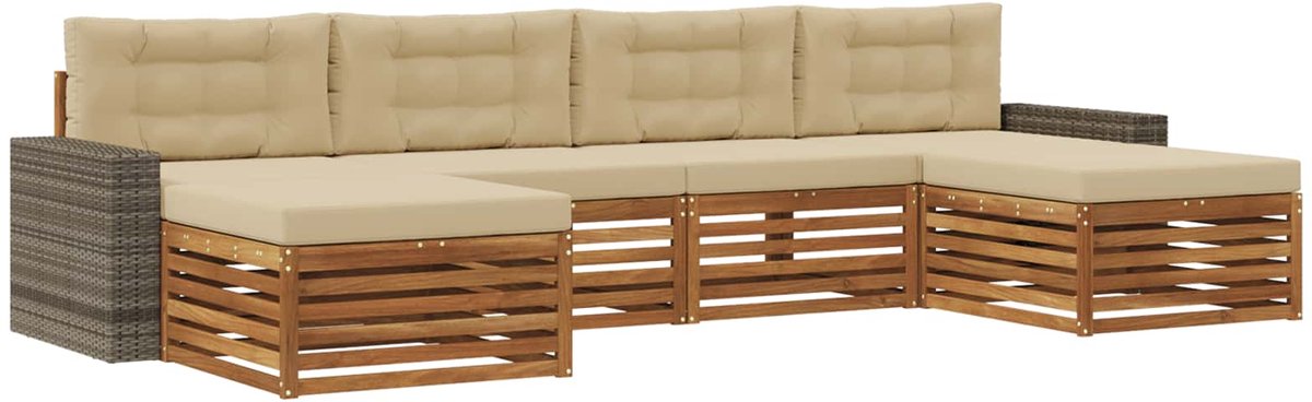 vidaXL Buiten - bank - set - 6 - st - 4-zits - Natuurlijk - en - Beige Natuurlijk en Beige