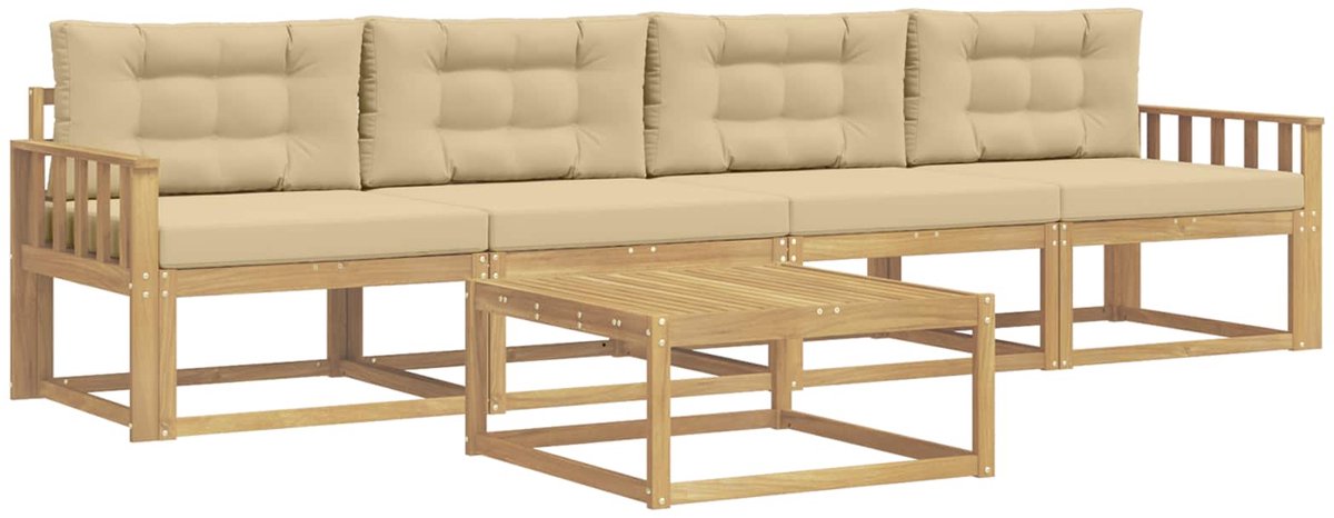 vidaXL Buiten - bank - set - 4 - st - 4-zits - Wit - en - Beige Wit en Beige