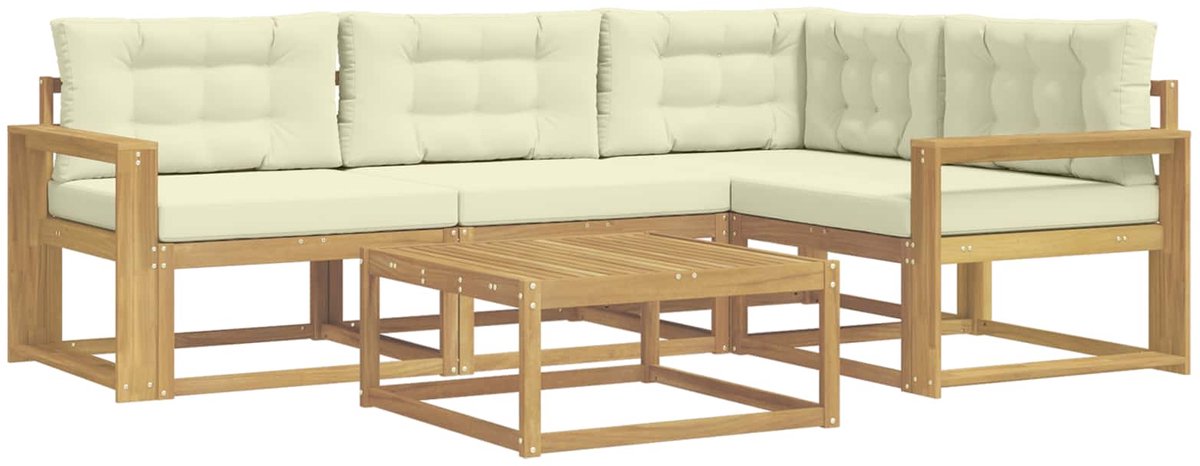 vidaXL Buiten - bank - set - 5 - st - Wit - en - crèmekleurig - Polyester Wit en crèmekleurig
