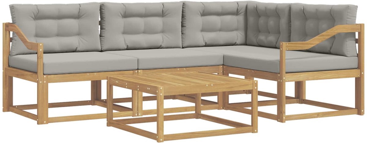 vidaXL Buiten - bank - set - 5 - st - Wit - en - Lichtgrijs - Polyester Wit en lichtgrijs