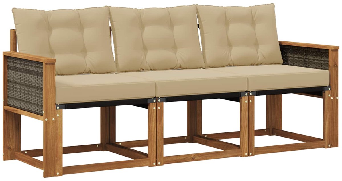 vidaXL Buiten - bank - set - 3 - st - 3-zits - Natuurlijk - en - Beige Natuurlijk en Beige