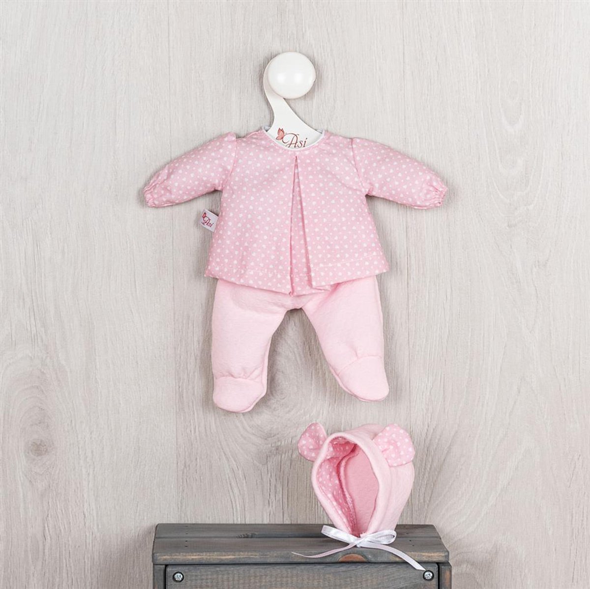 Asi poppenkleding set - broek, jasje en muts - roze - poppenaccessoires.