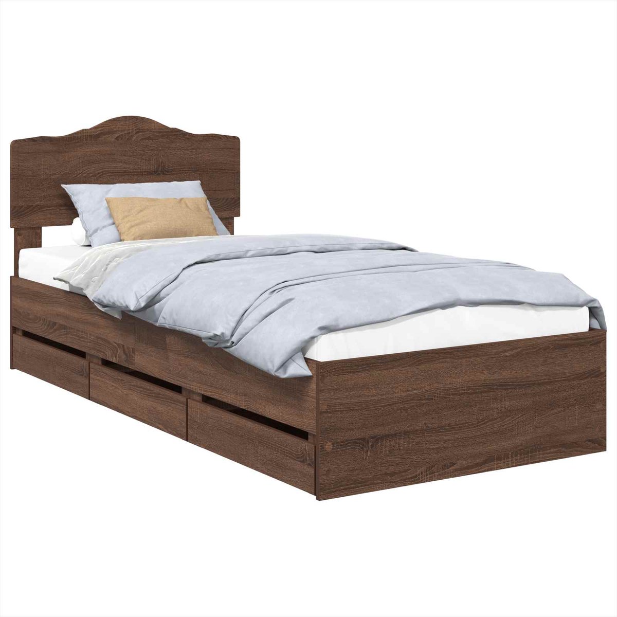 vidaXL Bedframe - met - lade - Bruin - Eiken - 90 - x - 190 - cm - Ingenieurshout Bruin eiken