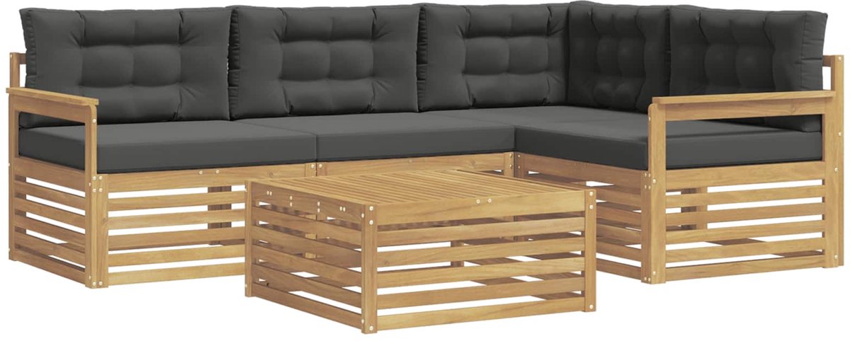 vidaXL Buiten - bank - set - 5 - st - 4-zits - Wit - en - antracietkleurig - Polyester Wit en antracietkleurig