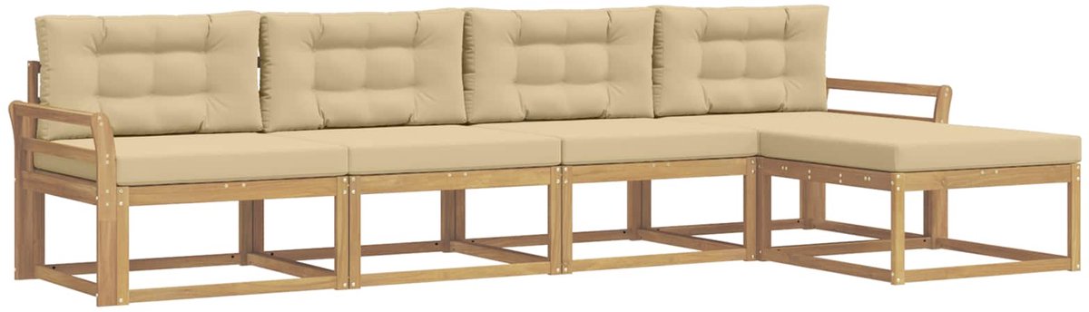 vidaXL Buiten - bank - set - 5 - st - 5-zits - Wit - en - Beige - Polyester Wit en Beige
