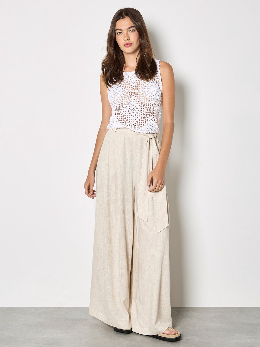 Broek met wijde pijpen van linnenmix