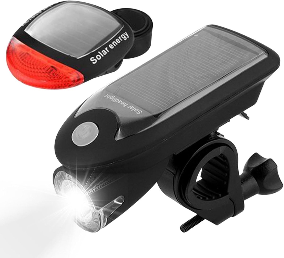 VHV - Fietsverlichting USB Oplaadbaar - Solar LED Voorlicht Fiets voor Nacht Rijden - 1200 mAh accu, waterbestendig ontwerp - voor Mountainbike, Racefiets, Stadsfiets, E-bike en Woon-Werkverkeer