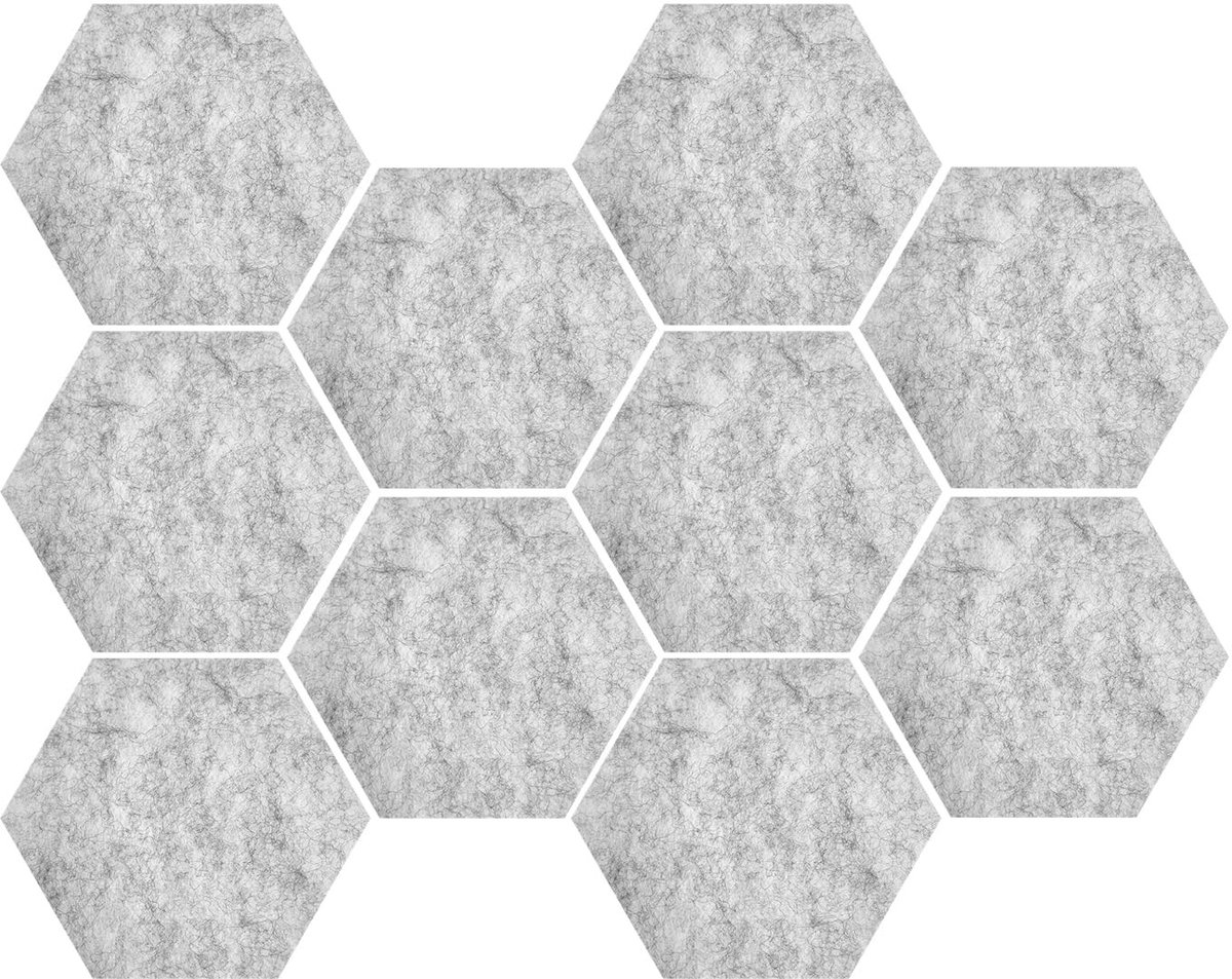 aladdien - Zeshoekige Pinboards - Memobord - Duurzaam vilt - Grijs - Wanddecoratie - Notitiebord - Kantoordecoratie - 10 stuks