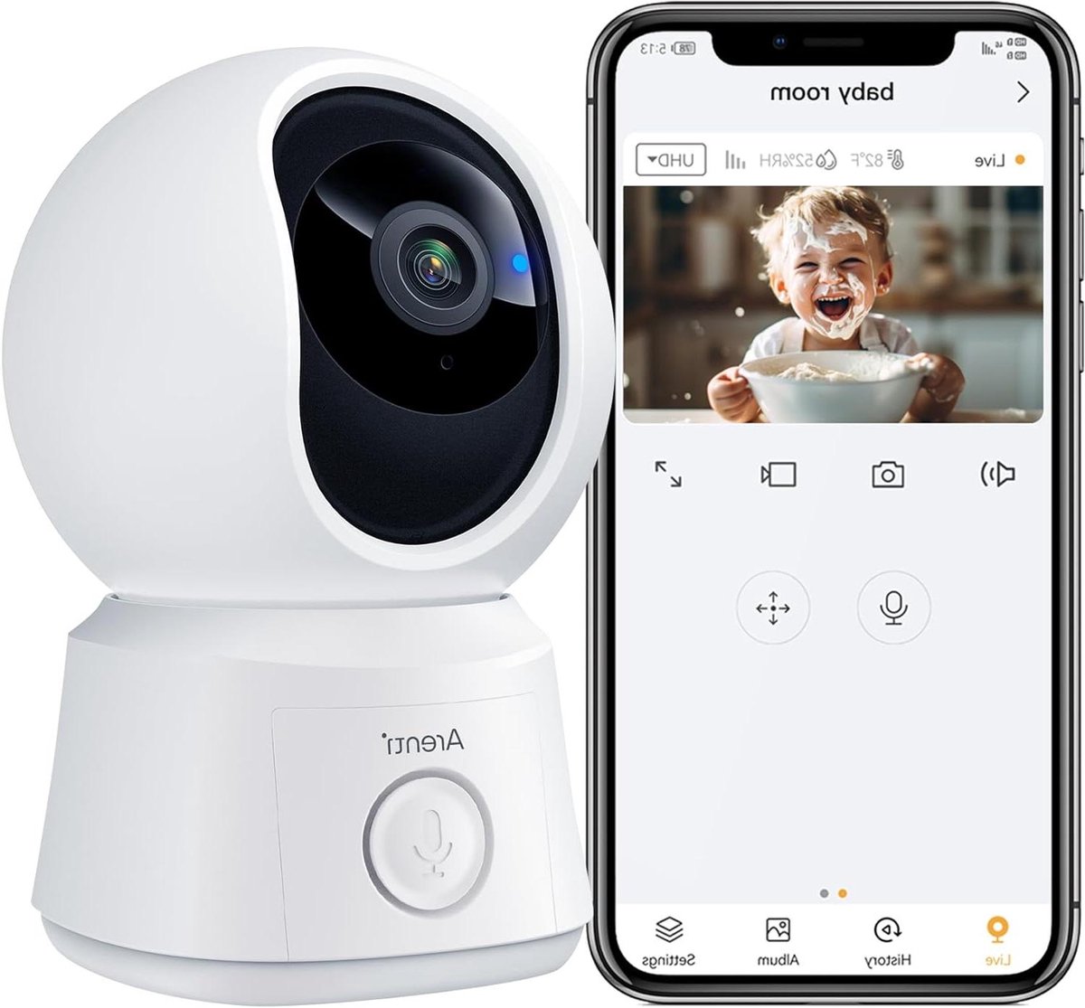 Babyfoon met Camera - Video Babyfoon - Kind Bewaken - PTZ Camera - 5 Inch Display - Wit