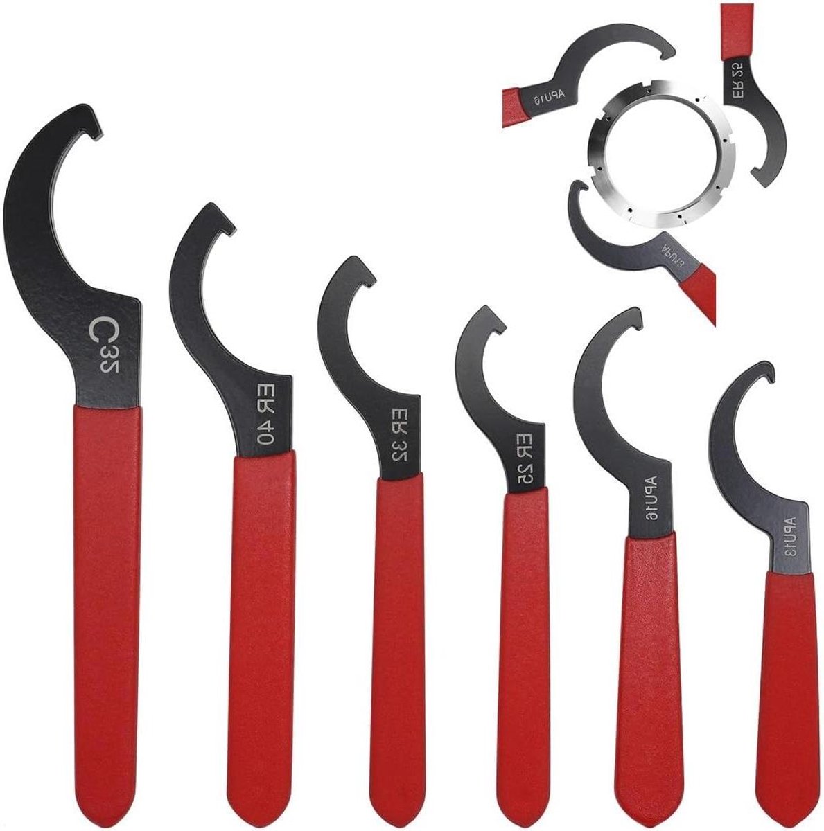 Verstelbare Schroefsleutels - C-sleutels - Cirkelvormige Reparatie - Precisieboogontwerp - 6 stuks - Rood