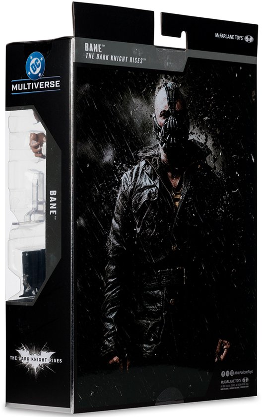 Verpakking van actiefiguur Bane, met afbeelding van Bane en "The Dark Knight Rises" logo.