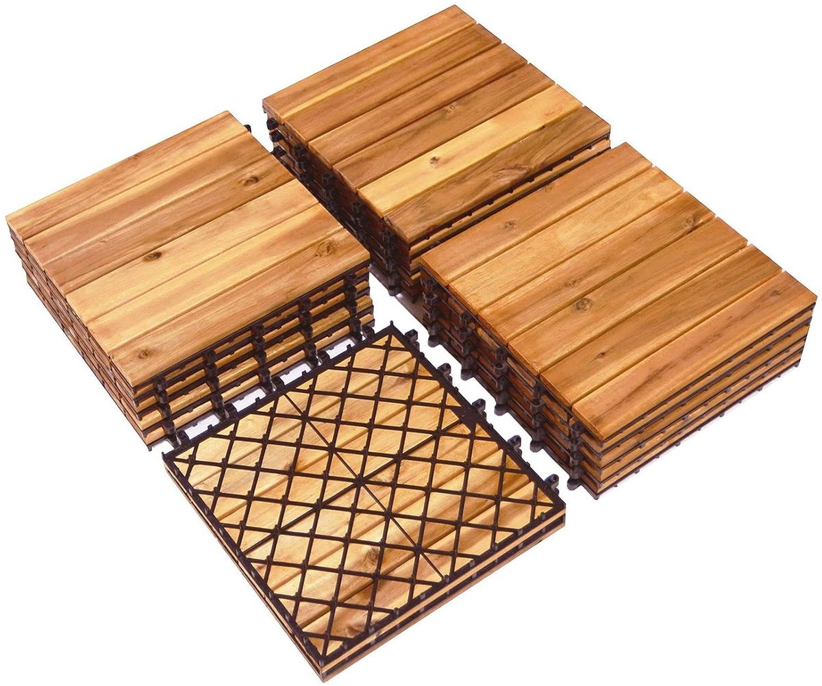 Houten Terrastegels - Vlondertegels Balkon - Buiten Vloer Bedekken - Uniek Interlocking Systeem - 27 Stuks 30x30cm - Bruin