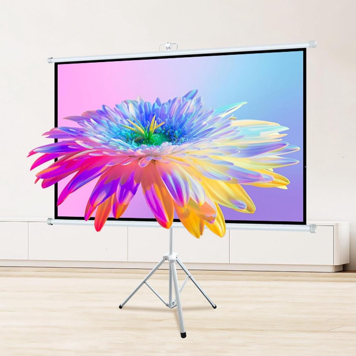 Projectiescherm met Statief - Draagbaar Scherm Opvouwbaar Projectiescherm - Thuisbioscoop Creëren - Kreukvrij Glasvezelmateriaal - 60/72 Inch Diagonaal - Wit