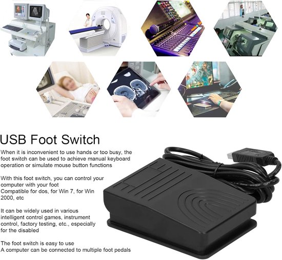 Voetpedaalschakelaar - USB controller - Computer bediening - Draagbaar ontwerp - 13 x 4 x 13 cm - Zwart — afbeelding 3