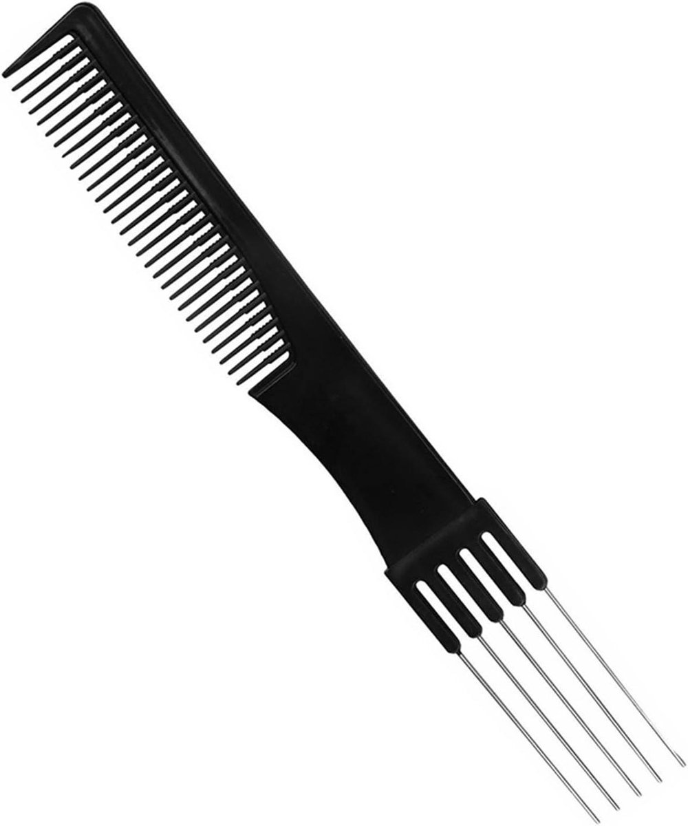 Haarkam met Metalen Pinnen - Plagen Kam Stylingkam - Haar Stylen Ontwarren - Afwisselende Tandlengtes - 19 cm - Zwart