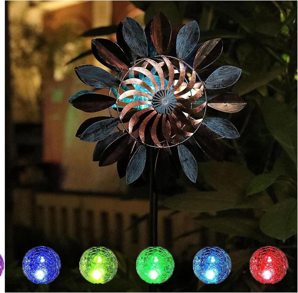 Windspinner Tuin - Windmolen Tuin - Tuin Decoratie - Zonne-energie Verlichting - 84 Inch - Brons Blauw