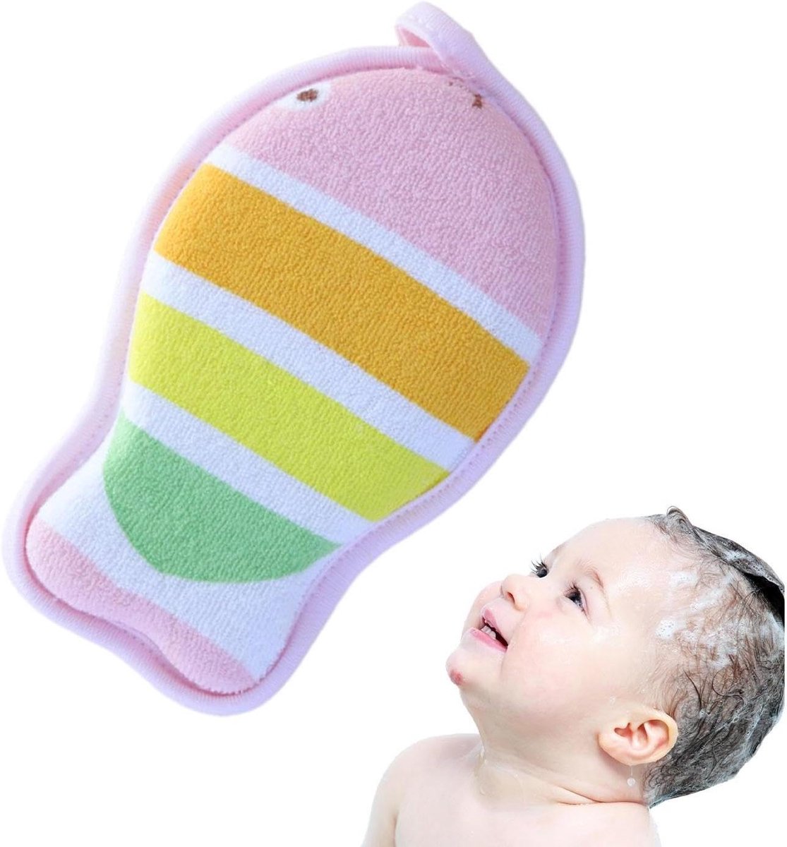 Badspons - Douchespons Poef - Huid Reinigen - Zachte Textuur - 17 x 10 x 4 cm - Roze Geel Blauw