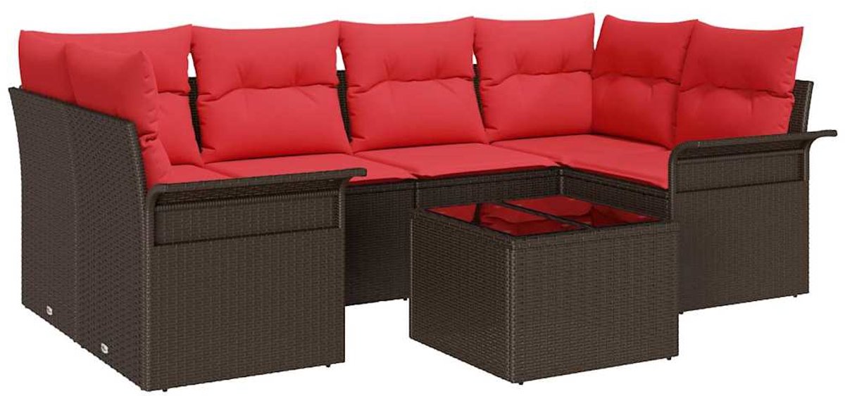 vidaXL - Tuinbank - Set - met - kussen - 7 - pcs - Bruin - poly - rattan