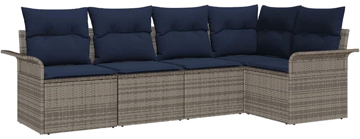 vidaXL - Tuinbank - Set - met - kussen - 5 - pcs - Grijs - poly - rattan