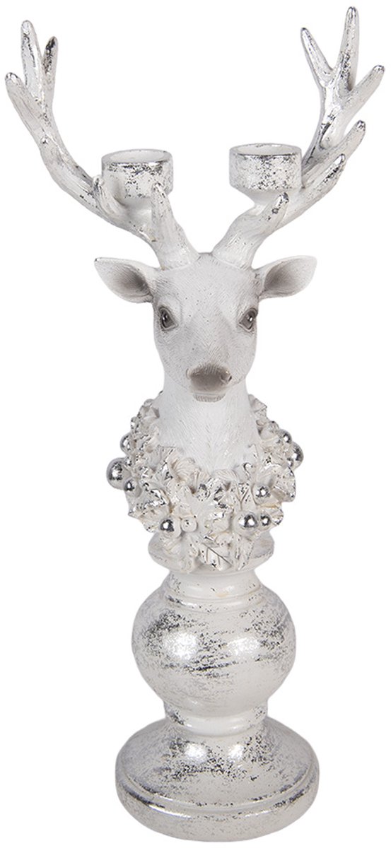 Clayre & Eef Kandelaar Rendier 17x11x38 cm Wit Kunststof