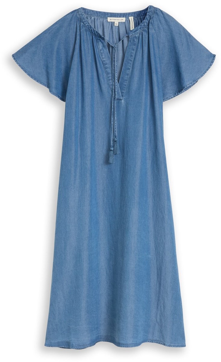 Tom Tailor - Losvallende jurk met kwastjes - Maat 36 - Clean Light Stone Blue Denim