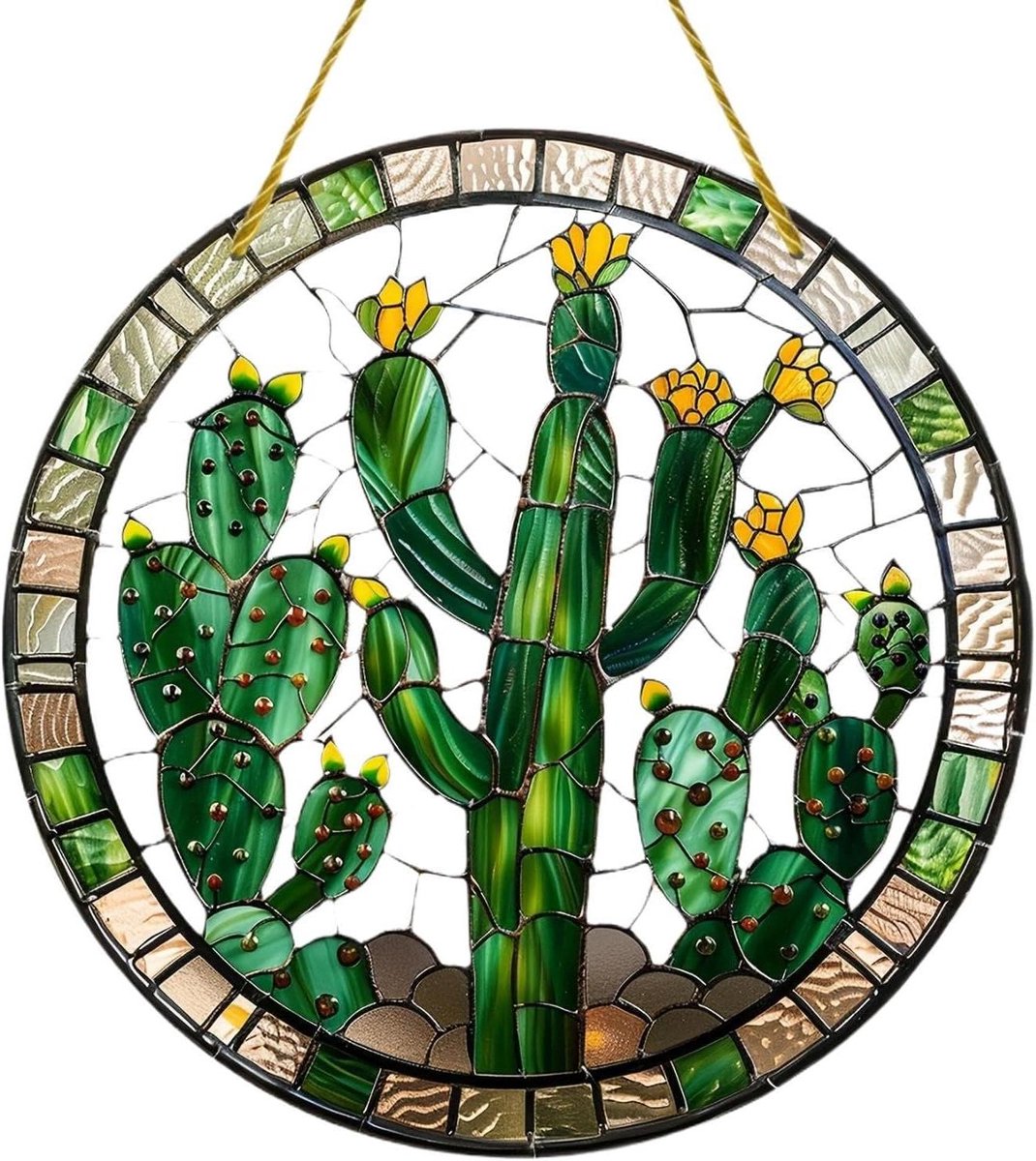 Cactus Zonnevanger - Raamdecoratie Acryl - Tuin Decoreren - Betoverend Cactusontwerp - 15 x 15 cm - Meerkleurig