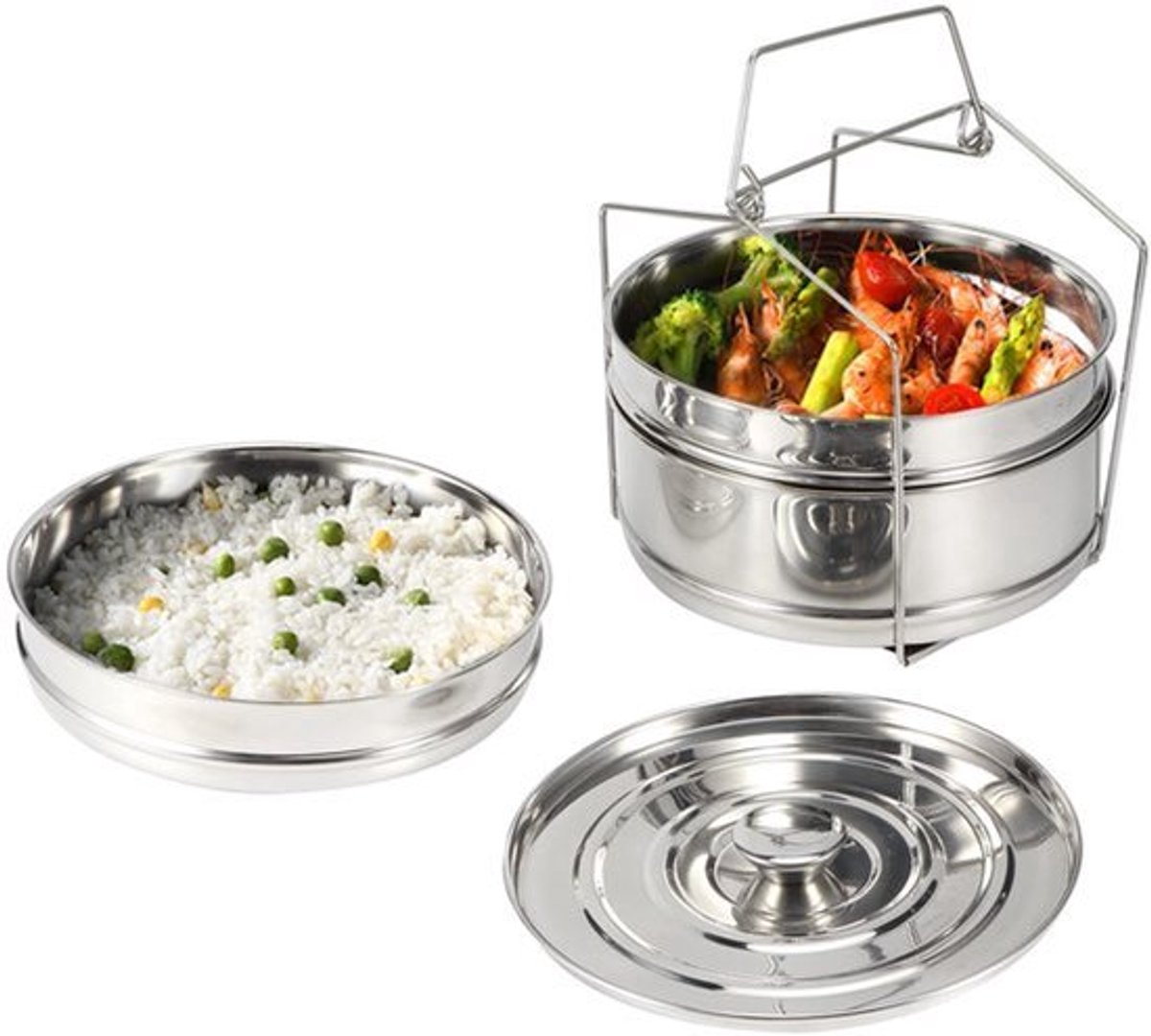 Stapeltoren 3-laags Food Steamer - RVS Kookpan met Handvat en Deksel