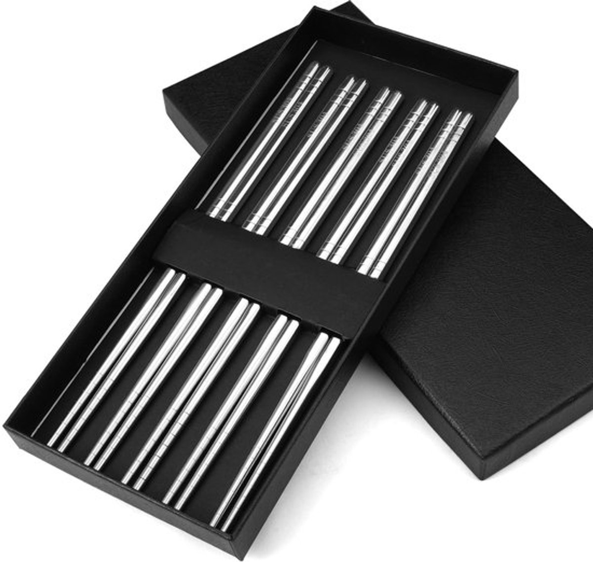 5 Pairs Metalen Eetstokjes, RVS Eetstokjes, Antislip Sticks, Metalen Eetstokjes Cadeauset, RVS, Vaatwasserbestendig, Voor Sushi, Diner, Hotpot Sets